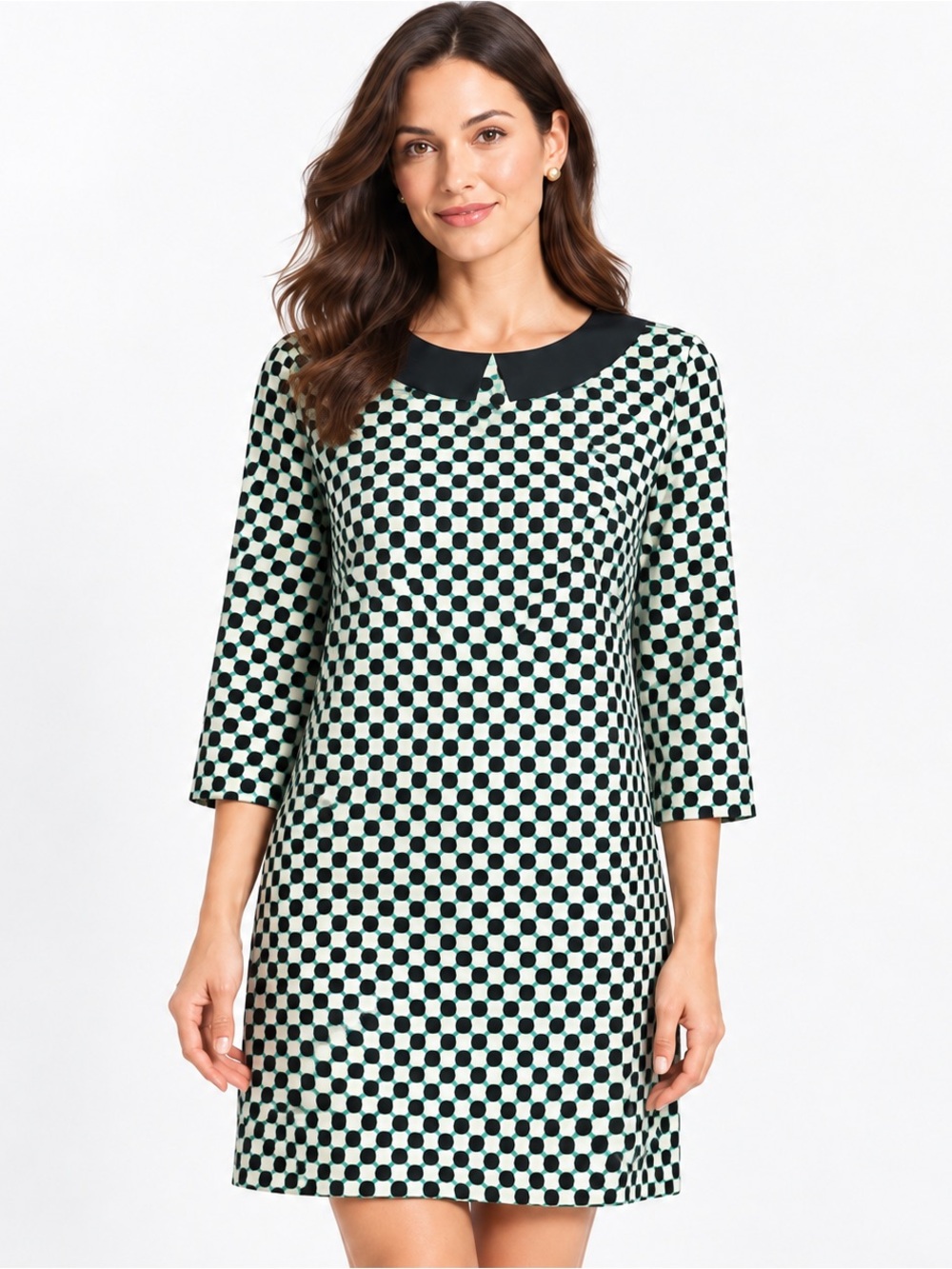 Kate Spade Kassia Geo Print Silk Blend Shift Dress 3/4 Sleeve Large